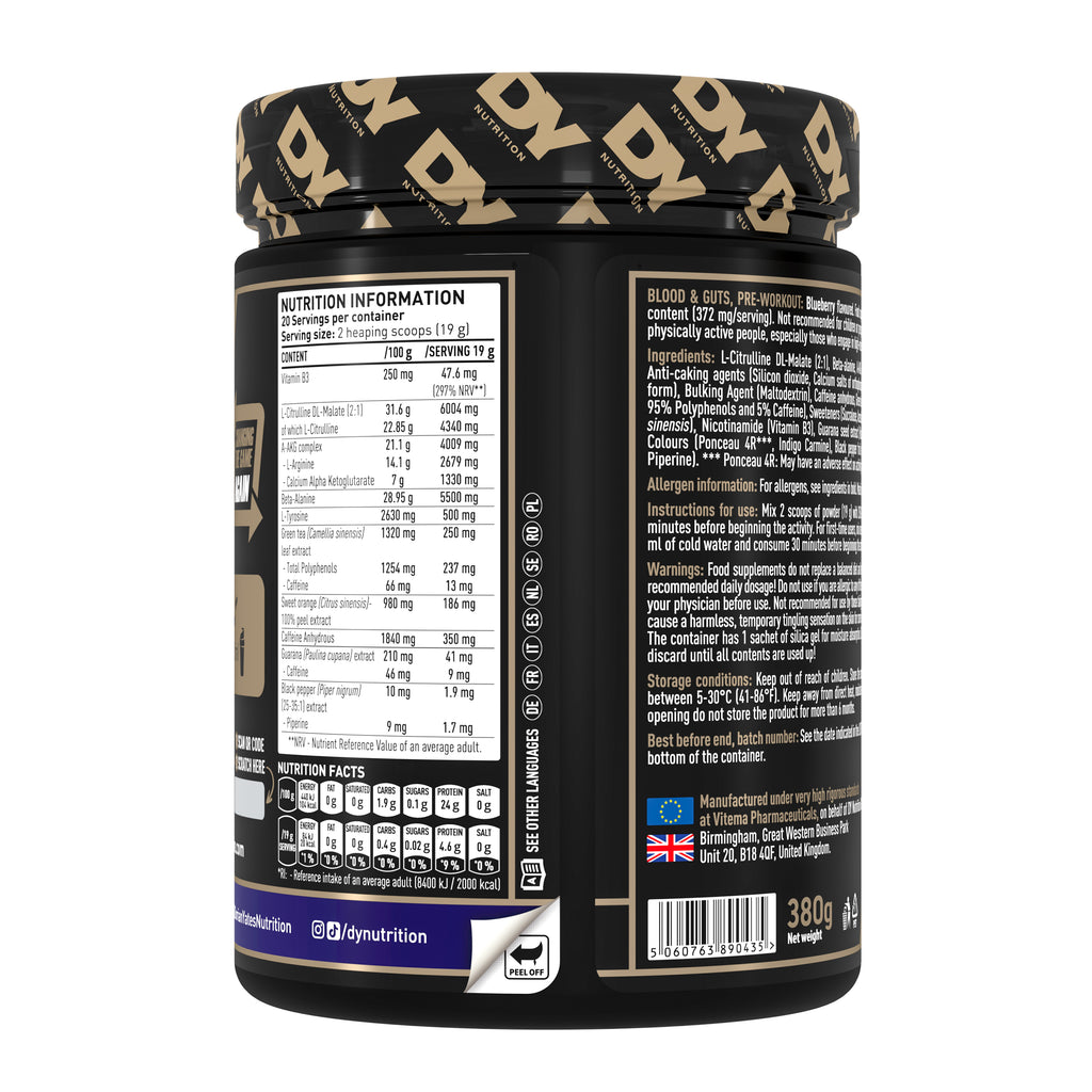 DY Blood and Guts Pre-Workout 380g - blueberry