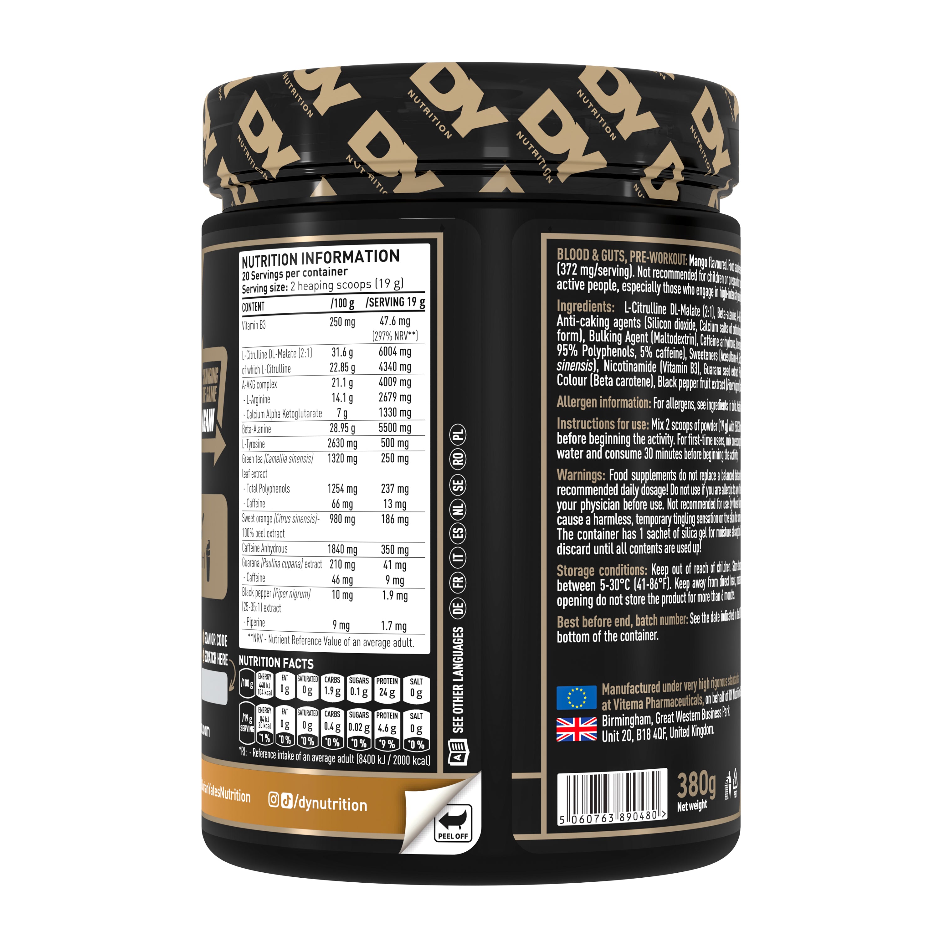 DY Blood and Guts Pre-Workout 380g -mango