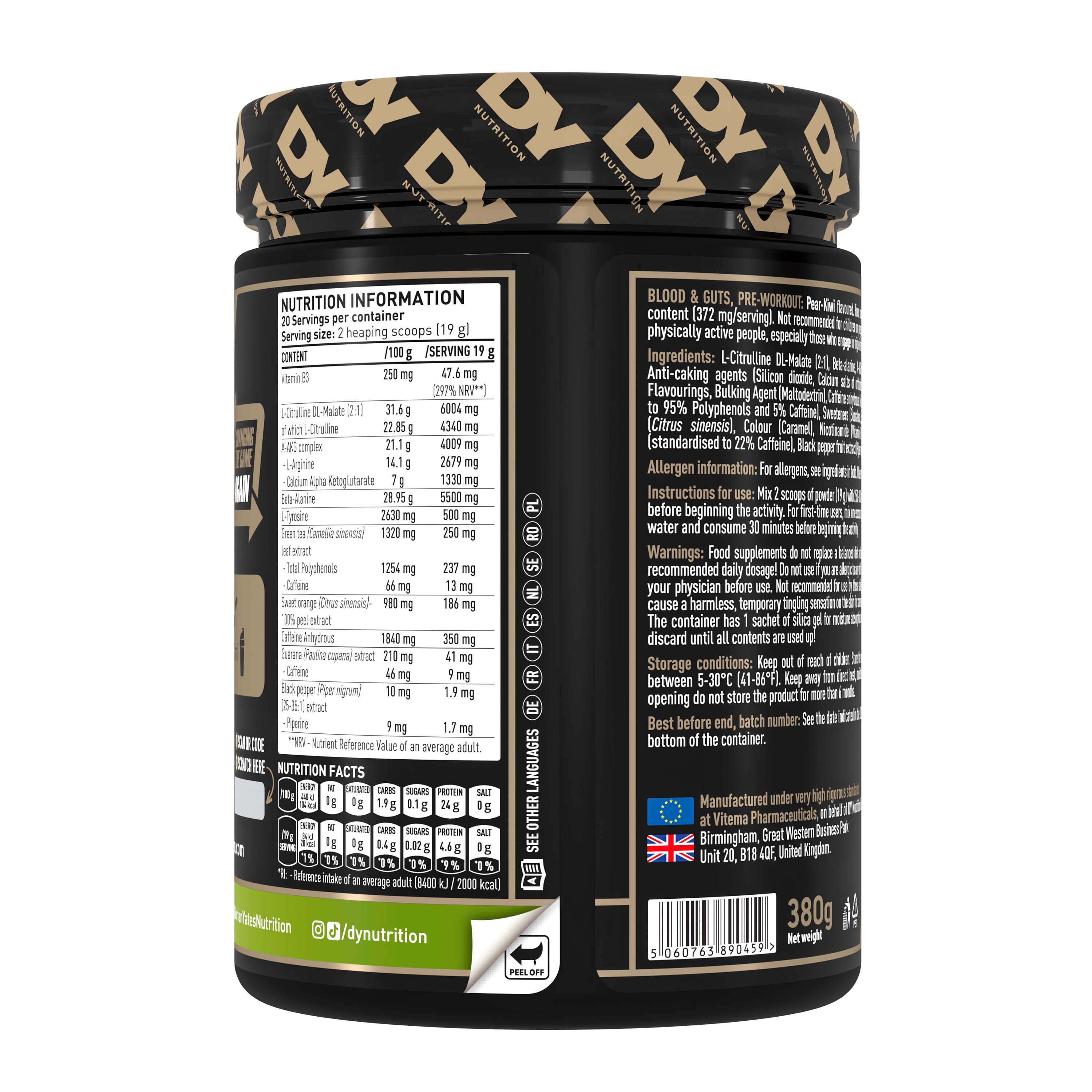 DY Blood and Guts Pre-Workout 380g - pear kiwi