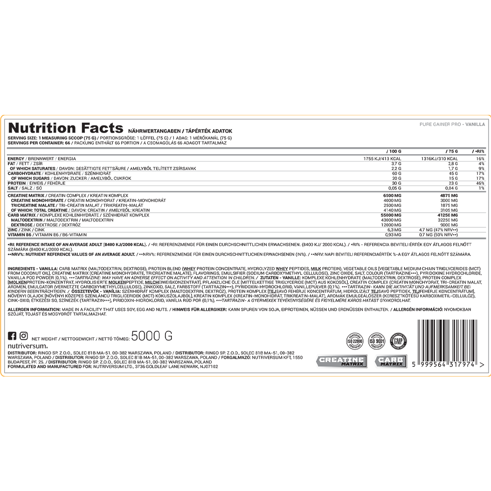 Nutriversum Gainer Pro 5000g - Chocolate