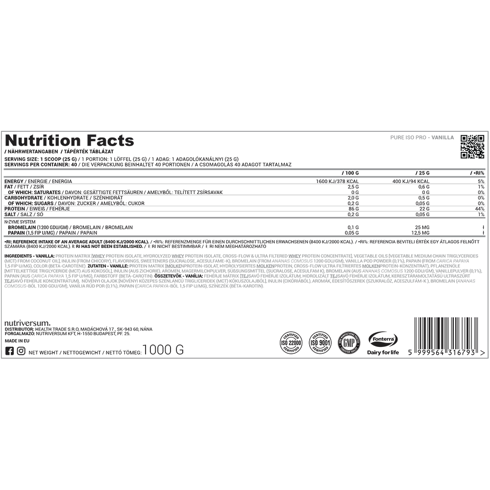 Nutriversum ISO Pro 1kg - Vanilla